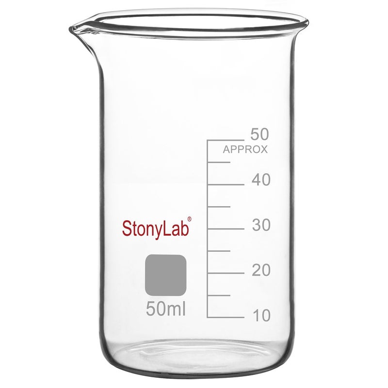 stonylab كوب زجاجي، عبوة واحدة من زجاج البورسليكات، كوب طويل مدرج مع فوهة صب، 50 مل - Image 1